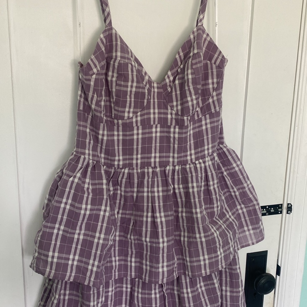 Lulu's Lavender Plaid Midi Dress - Picture 3 of 7